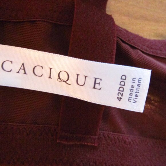 CACIQUE Burgundy Sheer Lace Unlined Balconette Underwire Bra Size 42DDD - Picture 6 of 7
